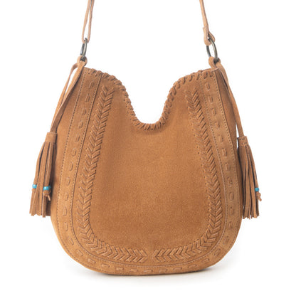 Myra Savannah Sunset Fringed Concealed Carry Leather Bag in Deep Mocha