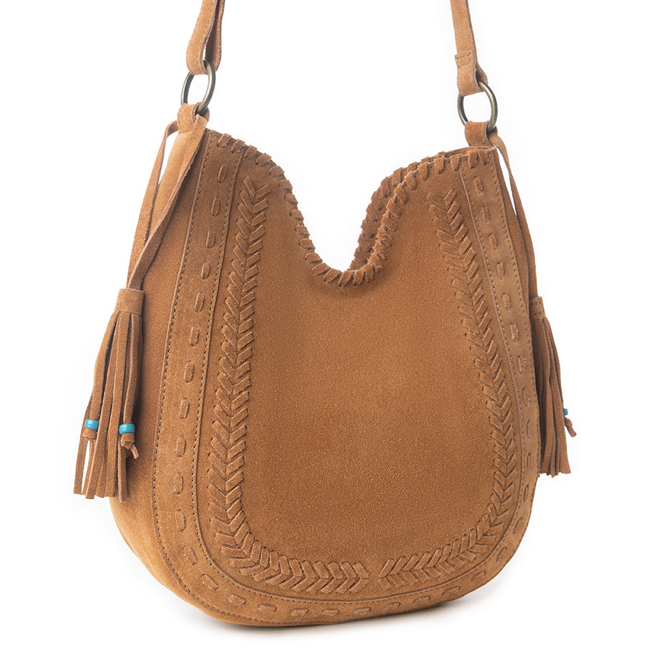 Myra Savannah Sunset Fringed Concealed Carry Leather Bag in Deep Mocha