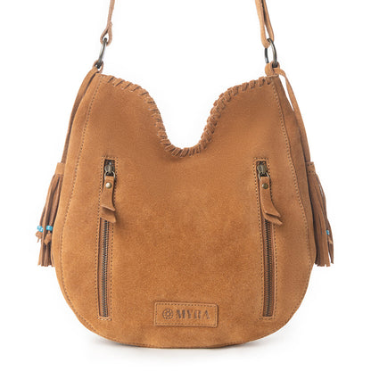 Myra Savannah Sunset Fringed Concealed Carry Leather Bag in Deep Mocha