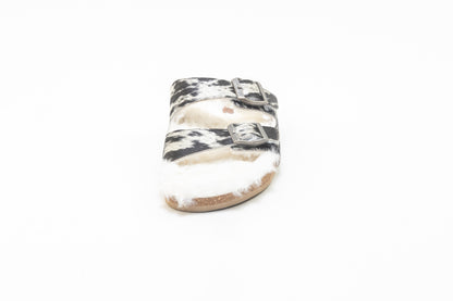 Prairie Winds Fur Comfort Hairon Leather Sandals In Black & White