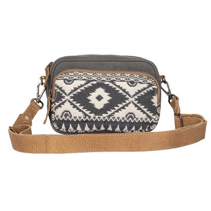 Myra Temptation Tribal Pattern Small Crossbody Bag for Women â€“ Geometric Canvas Front, Adjustable Leather Strap for Everyday Western Style