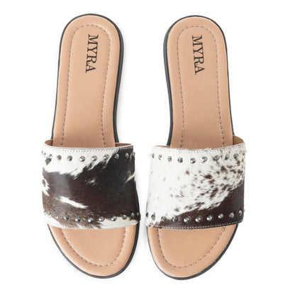 Myra Wild Dust Hairon Leather Slide Sandals Studded Flats for Women, Slip-On Comfort with Western Charm