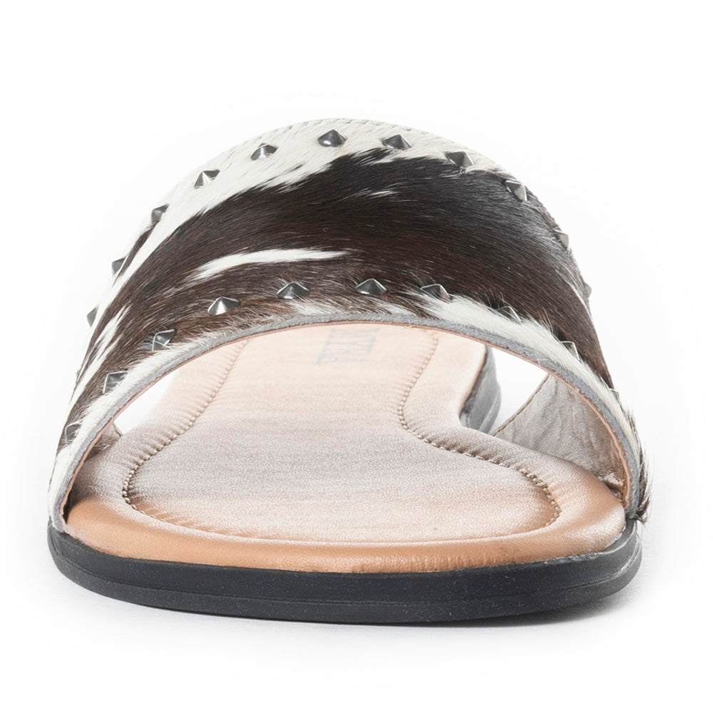 Myra Wild Dust Hairon Leather Slide Sandals Studded Flats for Women, Slip-On Comfort with Western Charm