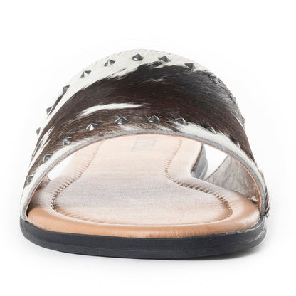 Myra Wild Dust Hairon Leather Slide Sandals Studded Flats for Women, Slip-On Comfort with Western Charm