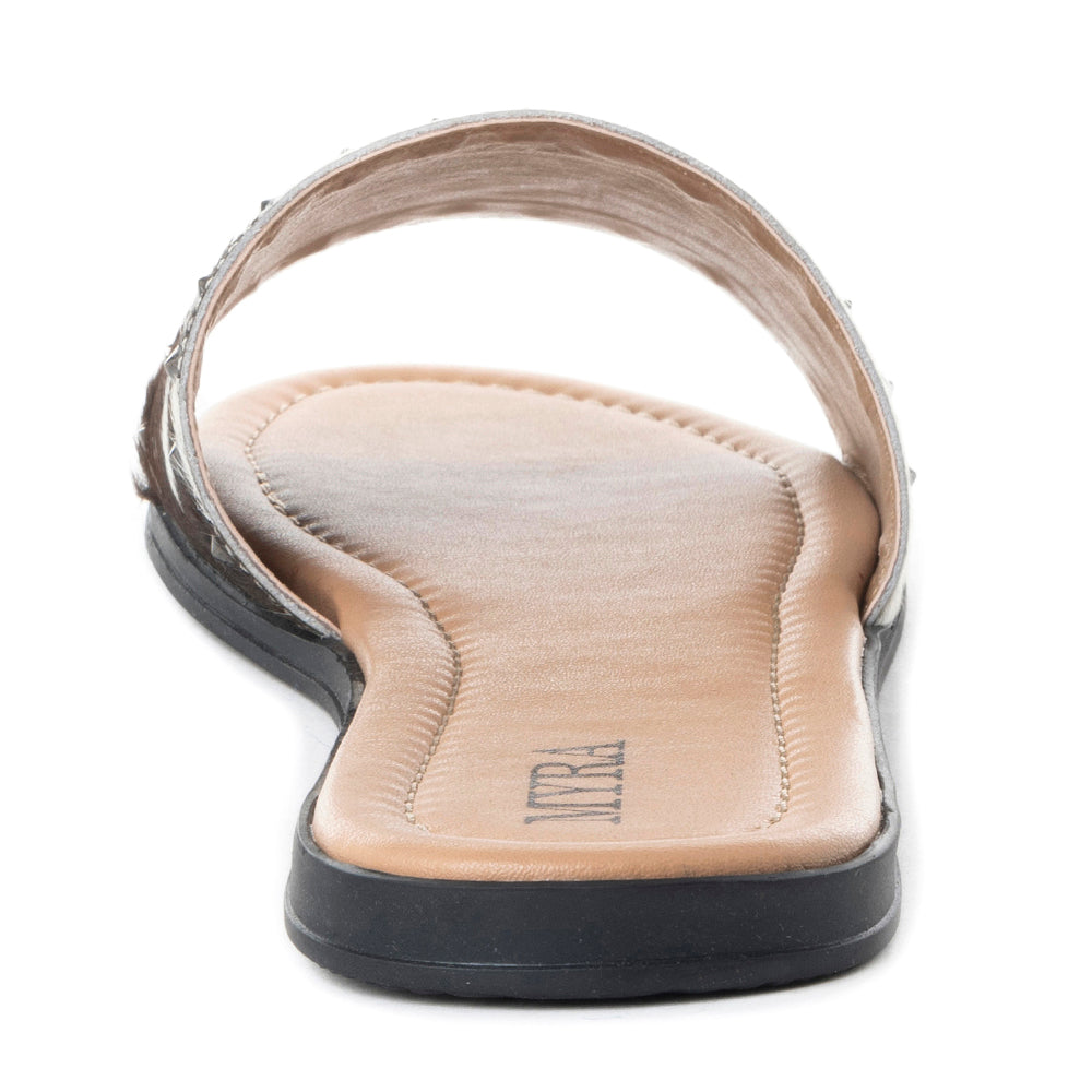 Myra Wild Dust Hairon Leather Slide Sandals Studded Flats for Women, Slip-On Comfort with Western Charm