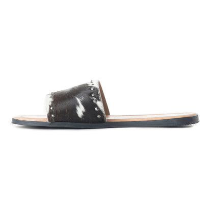 Myra Wild Dust Hairon Leather Slide Sandals Studded Flats for Women, Slip-On Comfort with Western Charm