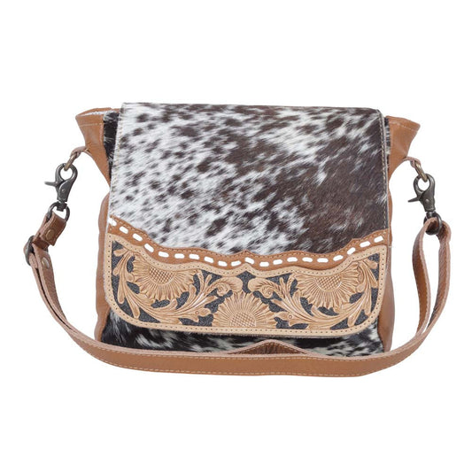 Myra Mangnifique Hairon Leather Crossbody Bag – Handtooled Flap, Concealed Carry Pocket & Adjustable Strap