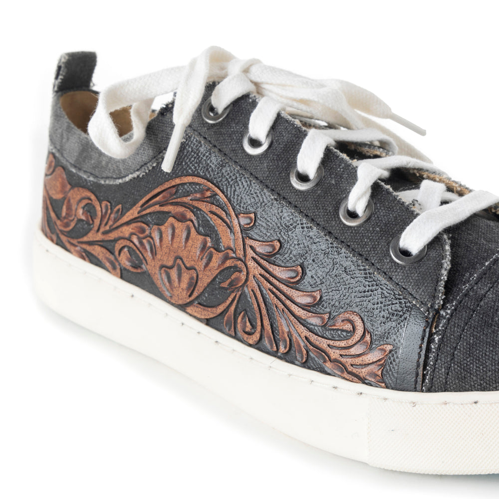 Myra Limited Edition Leather Sneakers for Women - Hand-Tooled Western Lace-Up