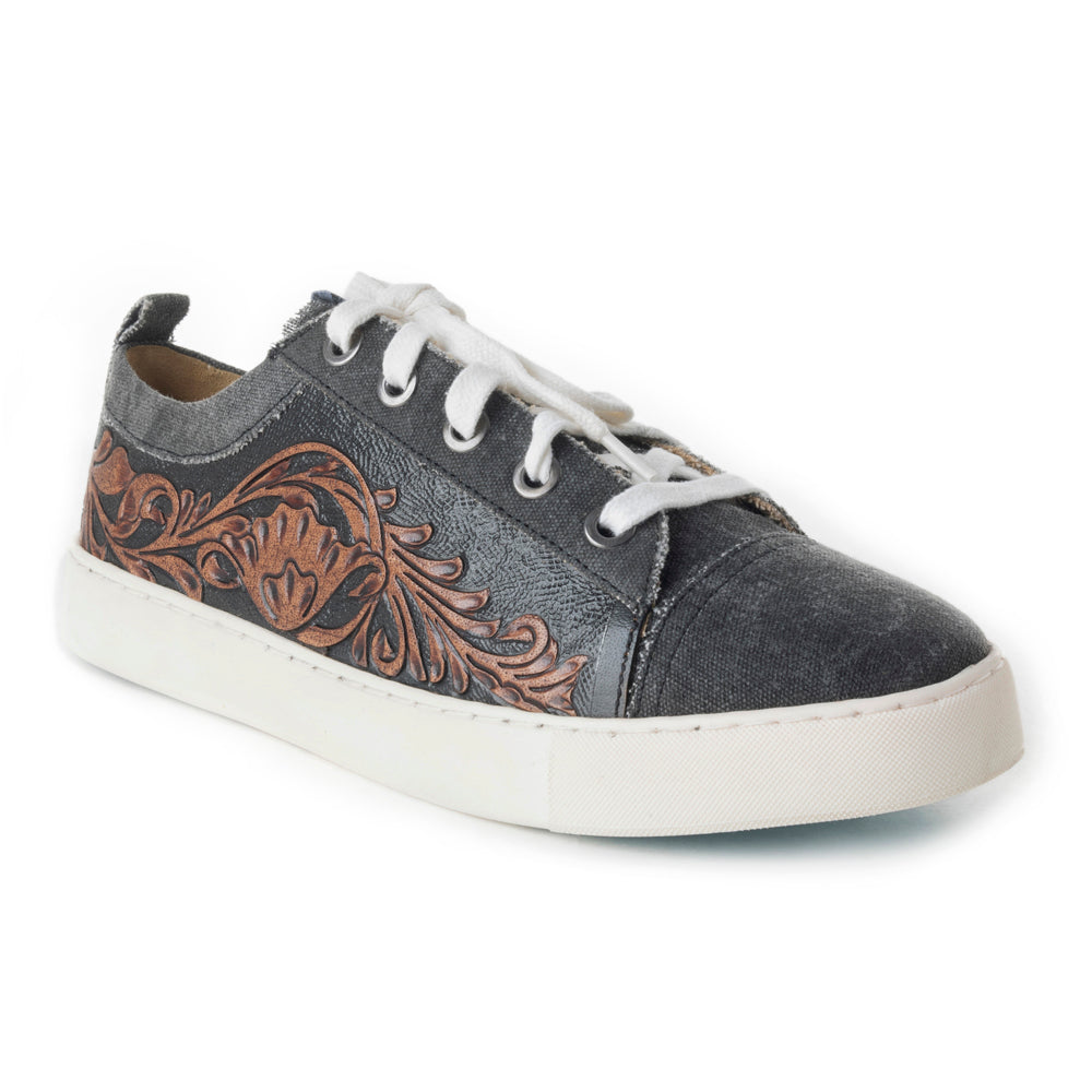 Myra Limited Edition Leather Sneakers for Women - Hand-Tooled Western Lace-Up
