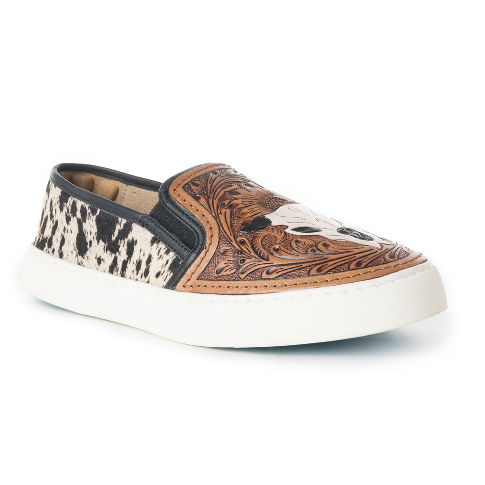Myra Reflexo Leather Slip-On Shoes - Womens Hairon Cowhide & Floral Tooling