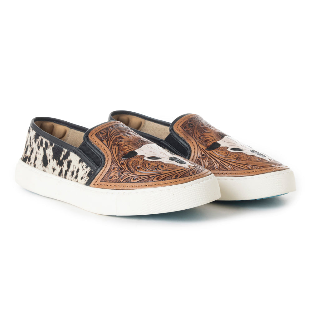 Myra Reflexo Leather Slip-On Shoes - Womens Hairon Cowhide & Floral Tooling