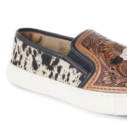 Myra Reflexo Leather Slip-On Shoes - Womens Hairon Cowhide & Floral Tooling