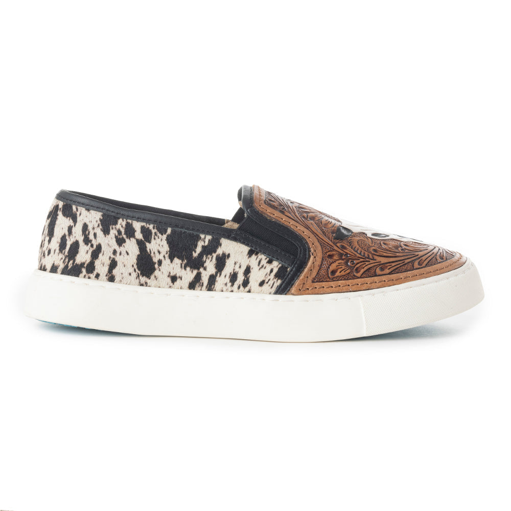 Myra Reflexo Leather Slip-On Shoes - Womens Hairon Cowhide & Floral Tooling