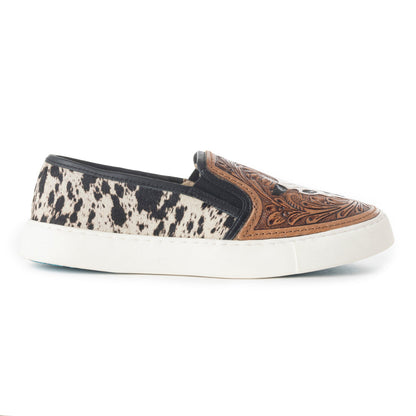 Myra Reflexo Leather Slip-On Shoes - Womens Hairon Cowhide & Floral Tooling