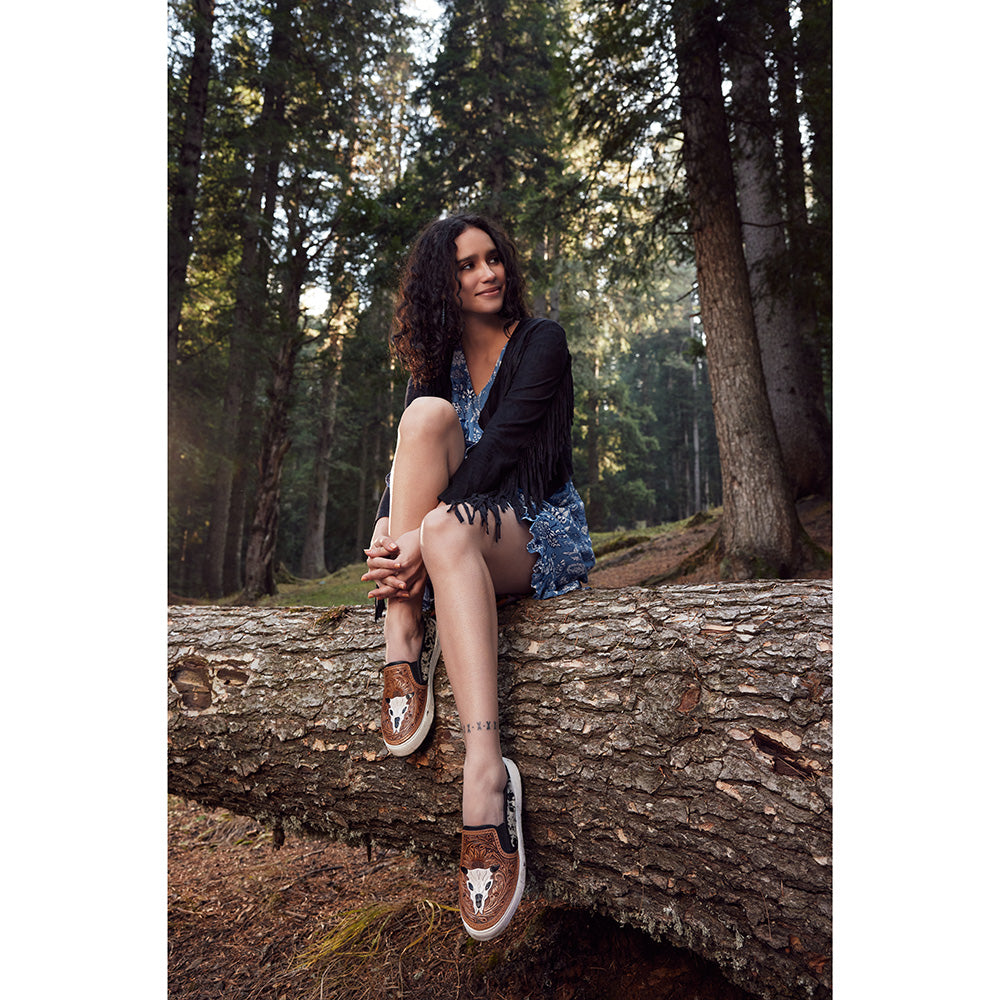Myra Reflexo Leather Slip-On Shoes - Womens Hairon Cowhide & Floral Tooling