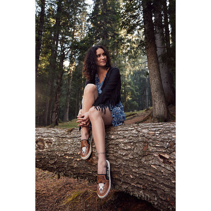 Myra Reflexo Leather Slip-On Shoes - Womens Hairon Cowhide & Floral Tooling