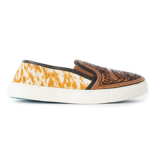 Myra Argun Western Handtooled Leather Hairon Sneakers – Western Floral Slip-On