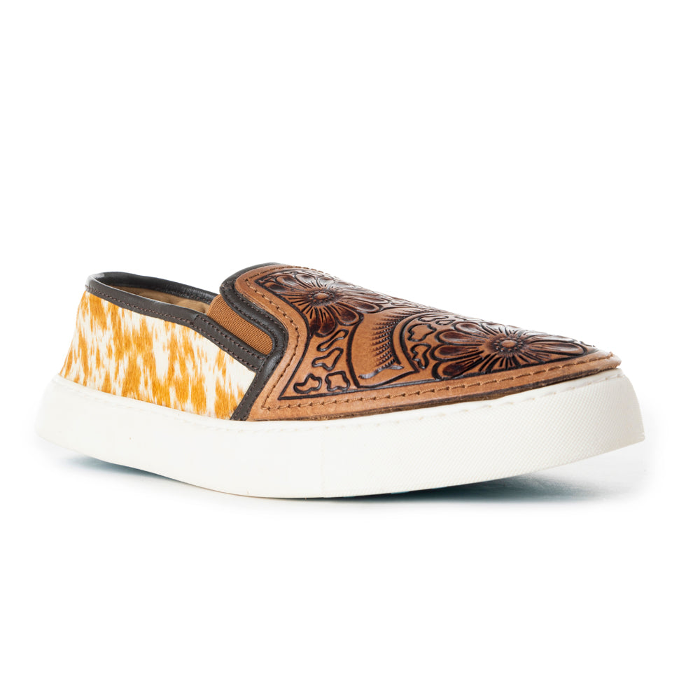 Myra Argun Western Handtooled Leather Hairon Sneakers – Western Floral Slip-On