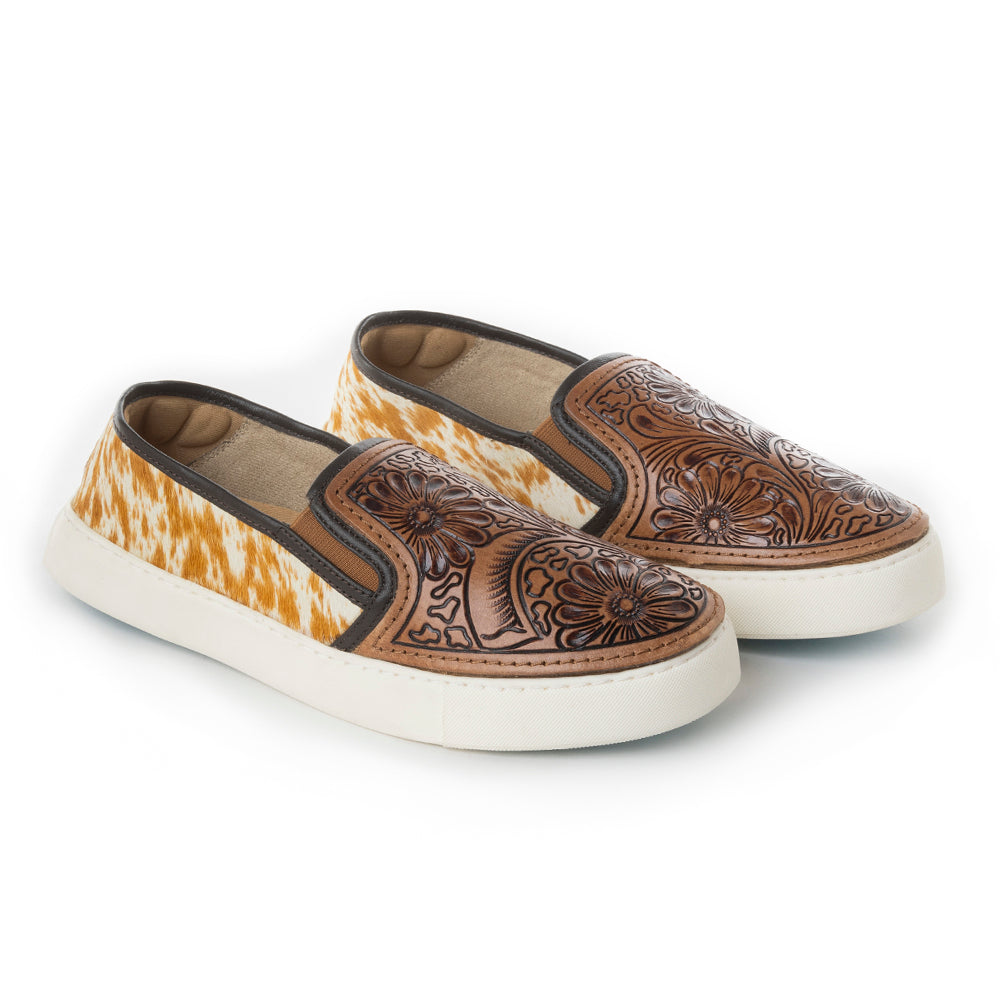 Myra Argun Western Handtooled Leather Hairon Sneakers – Western Floral Slip-On
