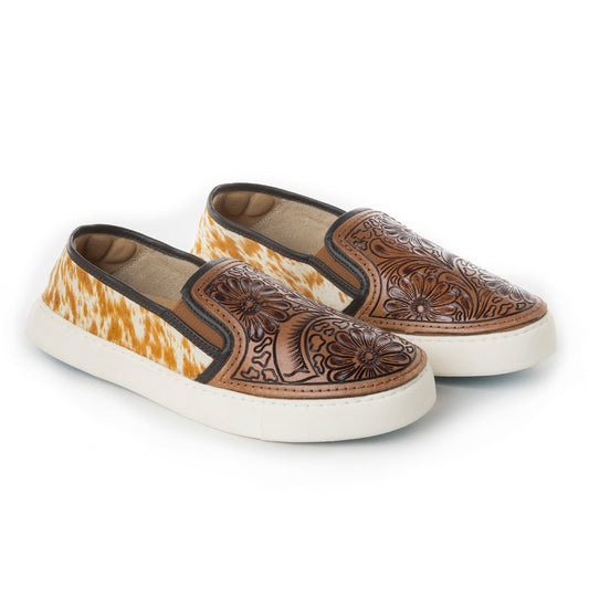 Myra Argun Western Handtooled Leather Hairon Sneakers – Western Floral Slip-On