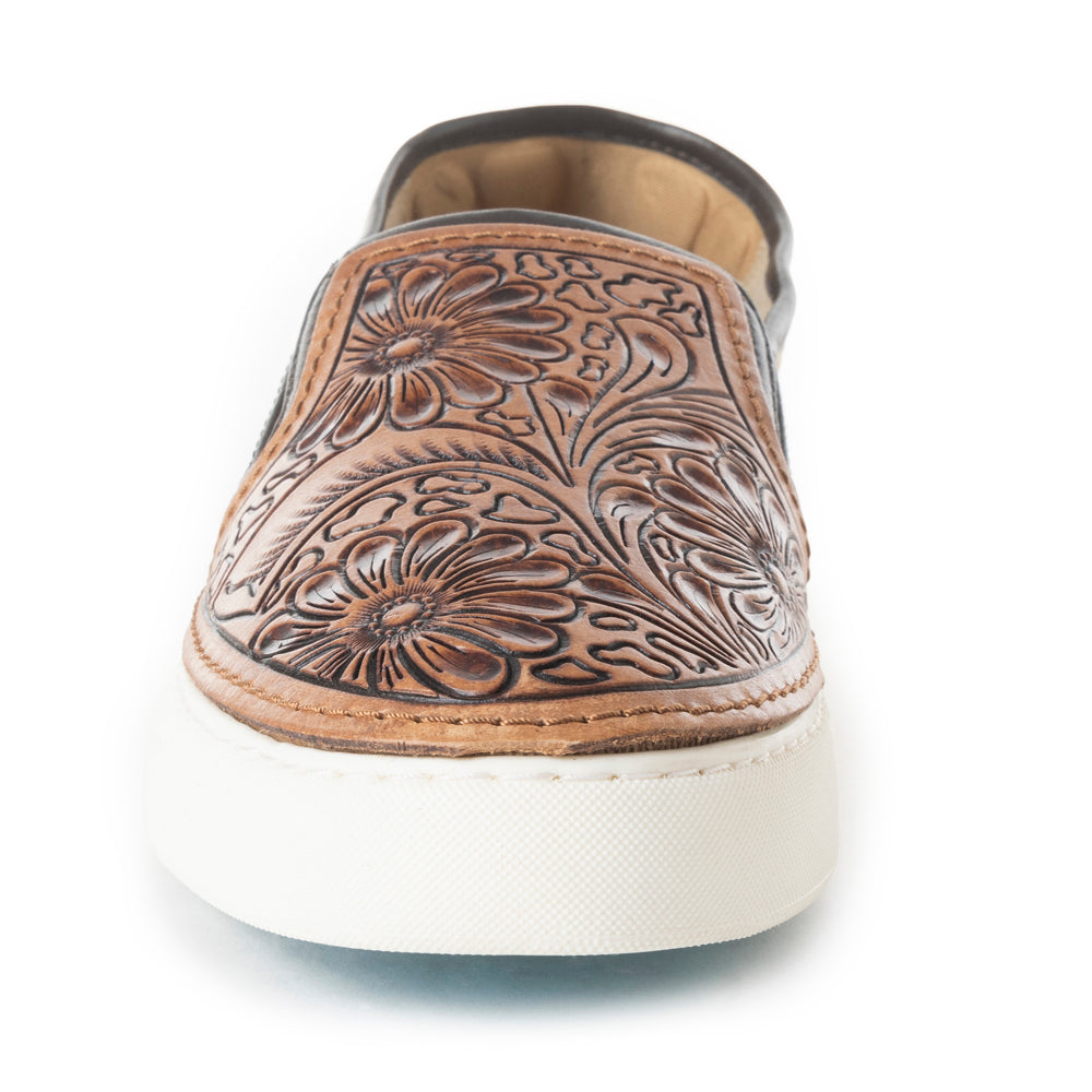 Myra Argun Western Handtooled Leather Hairon Sneakers – Western Floral Slip-On