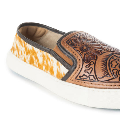 Myra Argun Western Handtooled Leather Hairon Sneakers – Western Floral Slip-On
