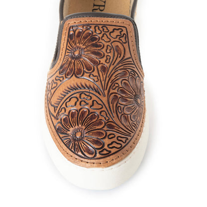 Myra Argun Western Handtooled Leather Hairon Sneakers – Western Floral Slip-On