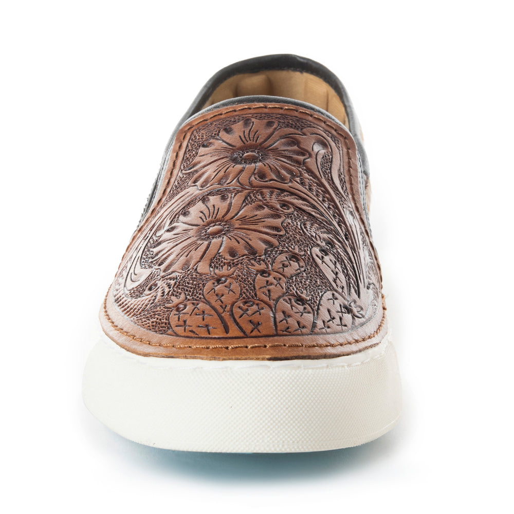 Myra Kryptun Western Hand Tooled Floral Hairon Leather Slip-On Womens Sneakers