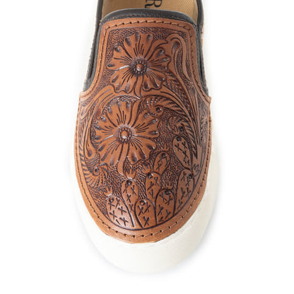 Myra Kryptun Western Hand Tooled Floral Hairon Leather Slip-On Womens Sneakers