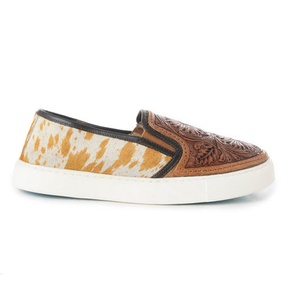 Myra Rodon Western Hand Tooled Floral Leather Hairon Slip-On Sneakers