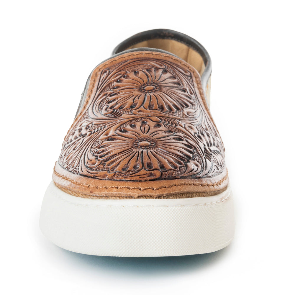 Myra Rodon Western Hand Tooled Floral Leather Hairon Slip-On Sneakers