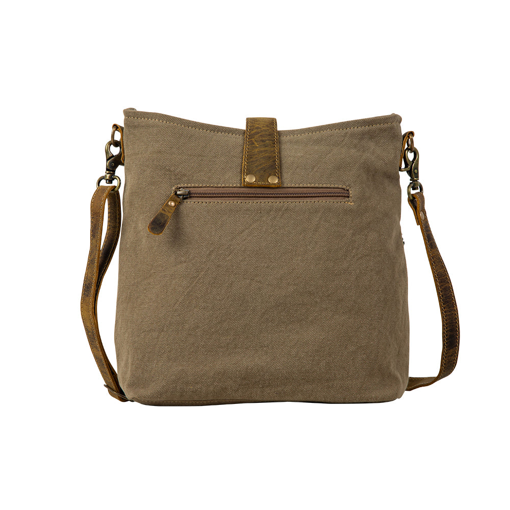 Myra Sand Weaver Shoulder Bag for Women Rustic Brown Leather, Jacquard Geometric Print, Turquoise Stone Snap for Ranch Chic