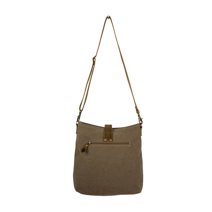 Myra Sand Weaver Shoulder Bag for Women Rustic Brown Leather, Jacquard Geometric Print, Turquoise Stone Snap for Ranch Chic