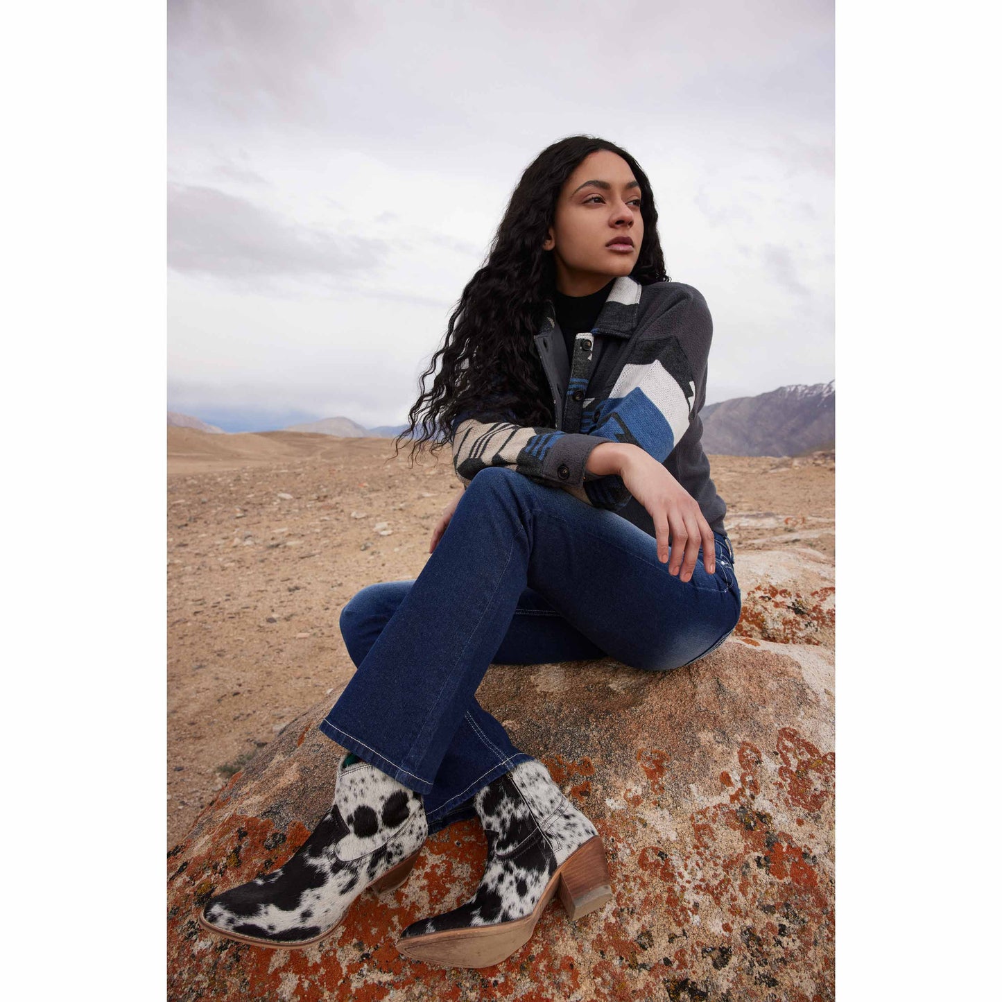 Myra Virginia Trail Hairon Leather Cowgirl Boots for Women Pointed Toe, Low Block Heel, Ranch-Inspired Ankle Fit
