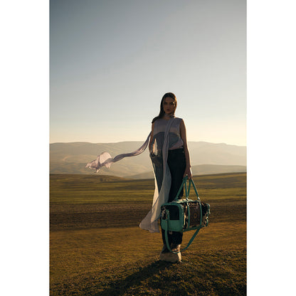 Myra Darling Mesa Turquoise Leather Duffle Bag - Hand-Tooled Cowhide Travel Bag with Sunflower Accent and Spacious Interior