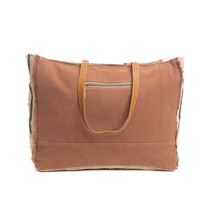 Myra Kaliko Hill Canvas Weekender Bag for Women Handwoven Boho Print with Dual Shoulder Handles
