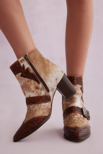 Myra Goldie Hairon Leather Boots for Women - Ankle Boots with Handtooled Leather