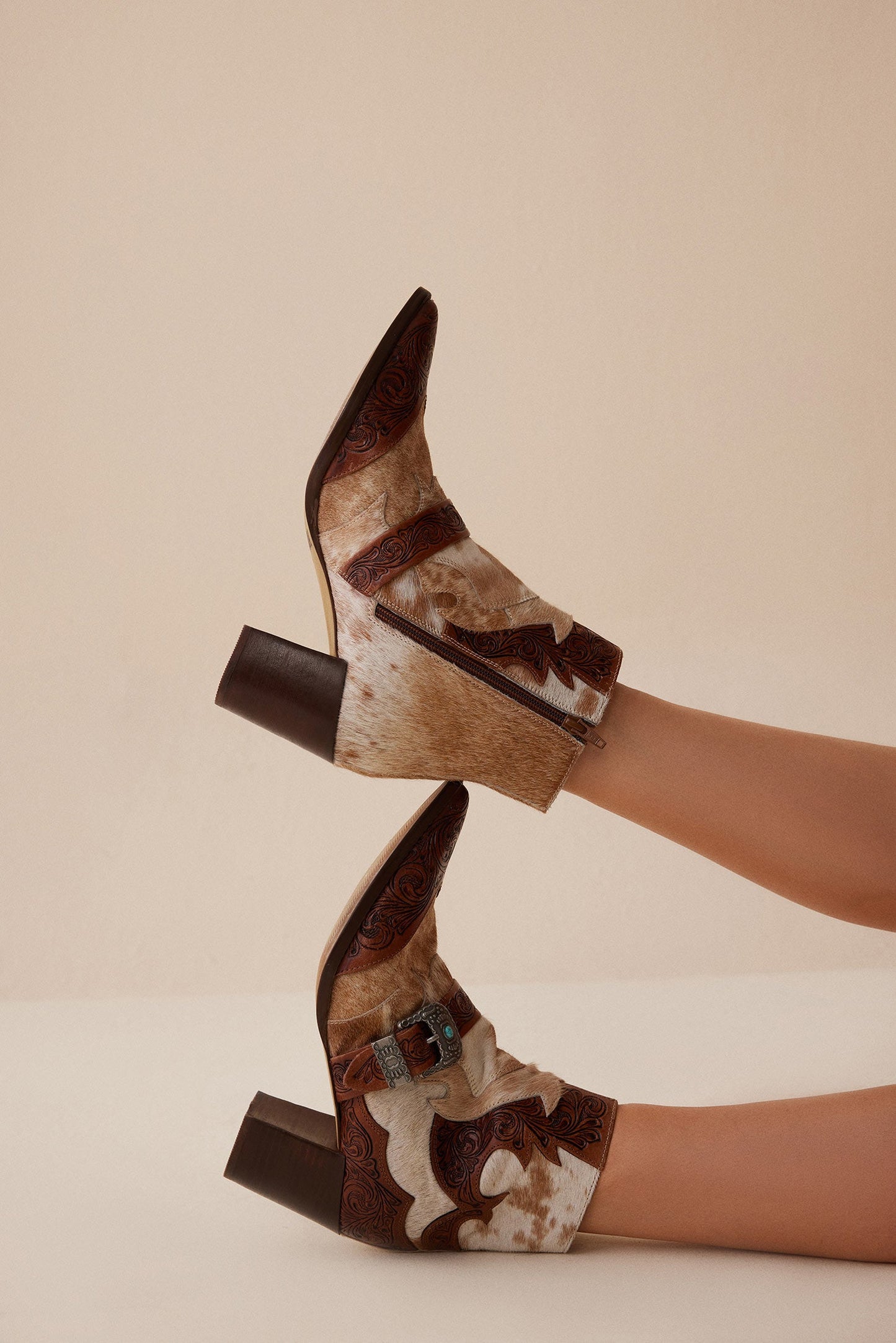Myra Goldie Hairon Leather Boots for Women - Ankle Boots with Handtooled Leather