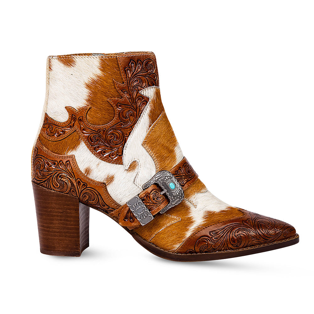 Myra Goldie Hairon Leather Boots for Women - Ankle Boots with Handtooled Leather