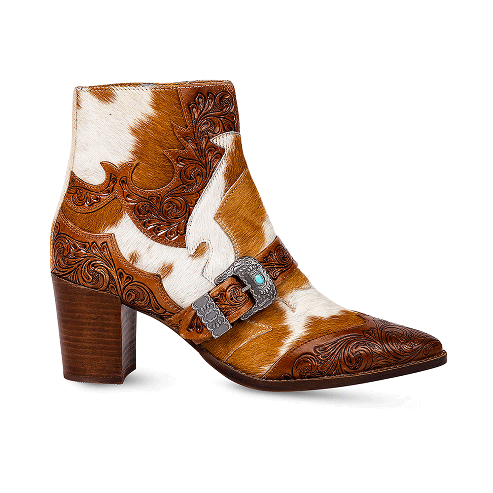Myra Goldie Hairon Leather Boots for Women - Ankle Boots with Handtooled Leather