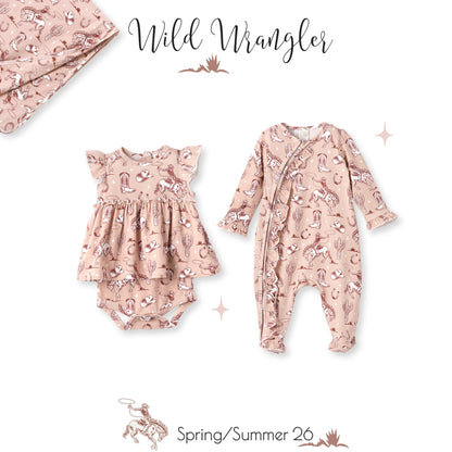 Wild Wrangler Pink Western Bamboo Ruffle Zipper Romper