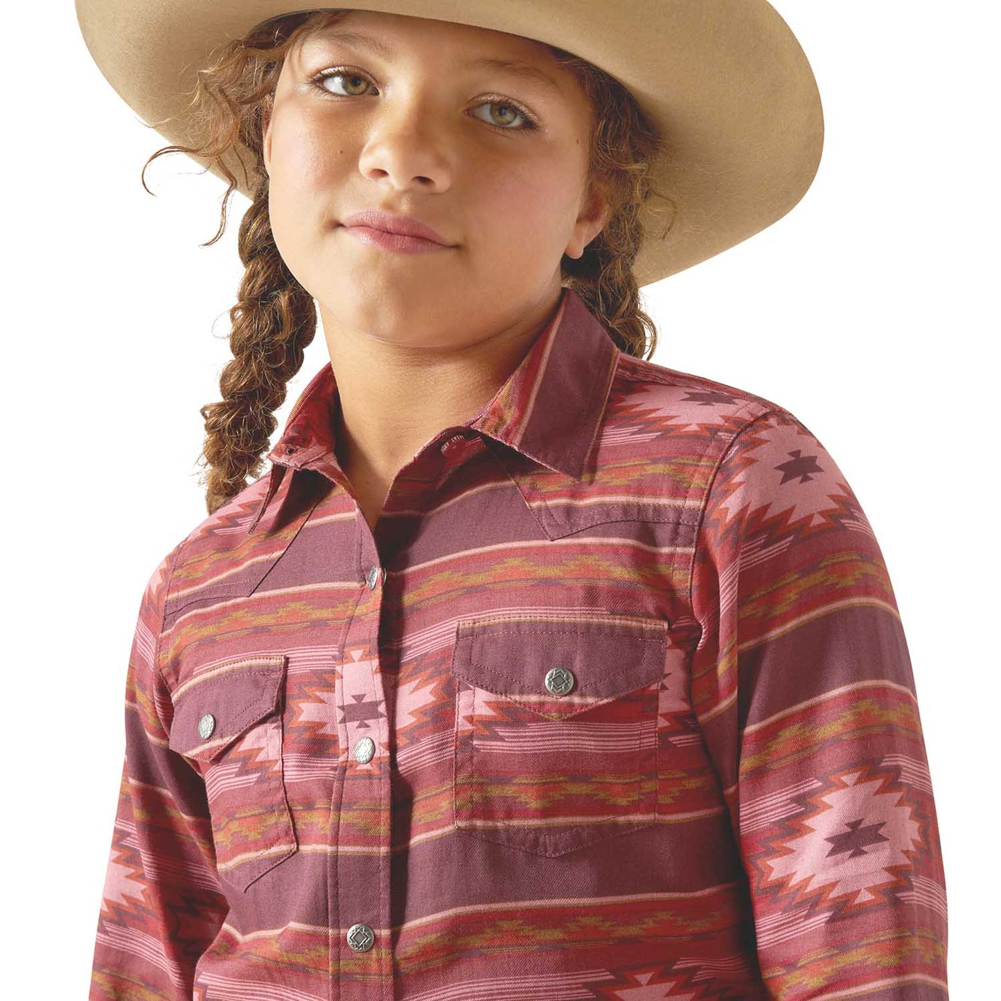 Ariat Youth Western Rodeo Time Rosa Southwest Button Down Shirt
