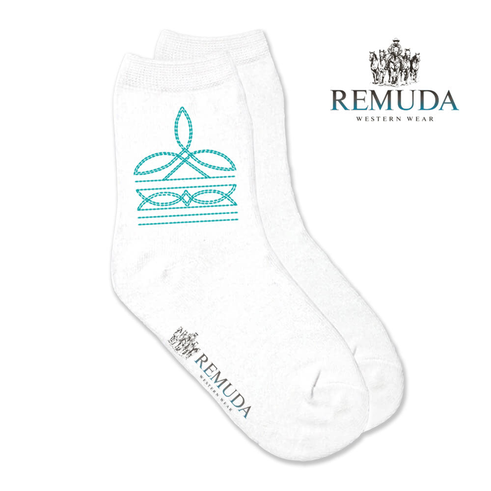 Boot Stitch Kids Western Crew Socks Turquoise