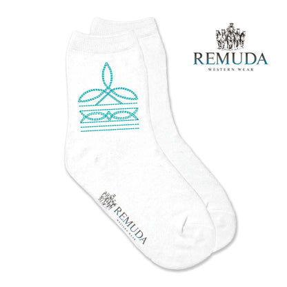 Boot Stitch Kids Western Crew Socks Turquoise
