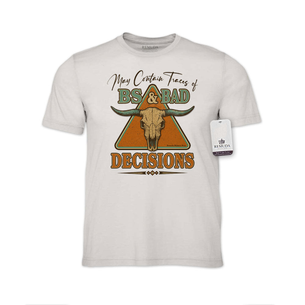 May Contain Traces of BS & Bad Decisions Adult Unisex Western T-Shirt Tee in Cement