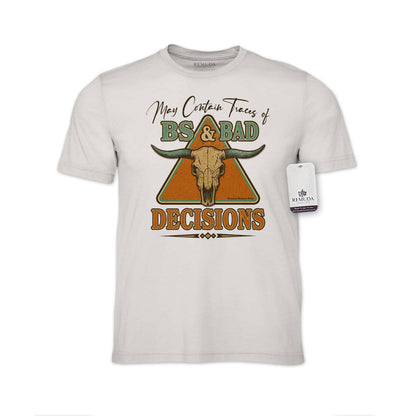 May Contain Traces of BS & Bad Decisions Adult Unisex Western T-Shirt Tee in Cement