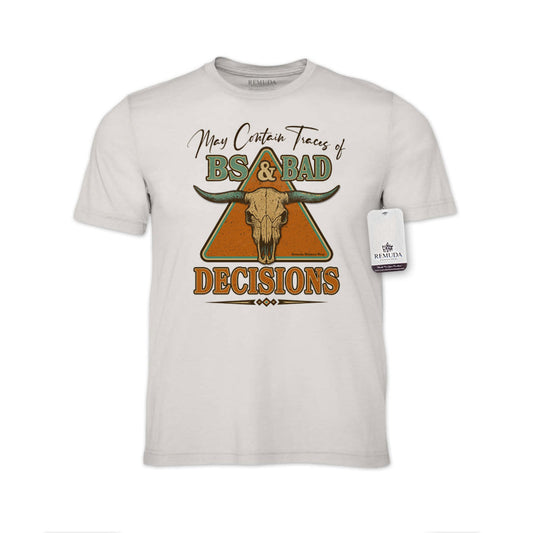 May Contain Traces of BS & Bad Decisions Adult Unisex Western T-Shirt Tee in Cement