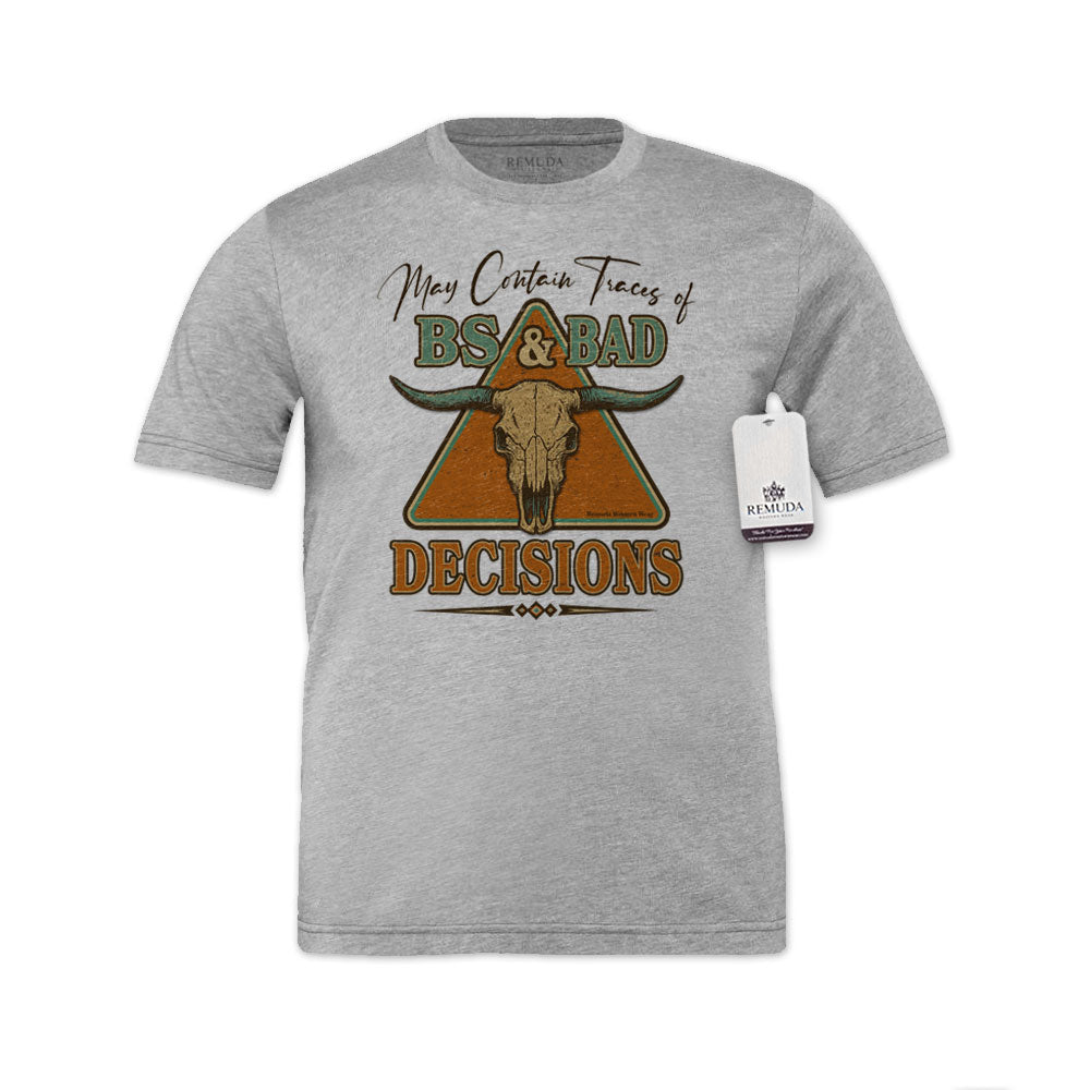 May Contain Traces of BS & Bad Decisions Adult Unisex Western T-Shirt Tee in Gray