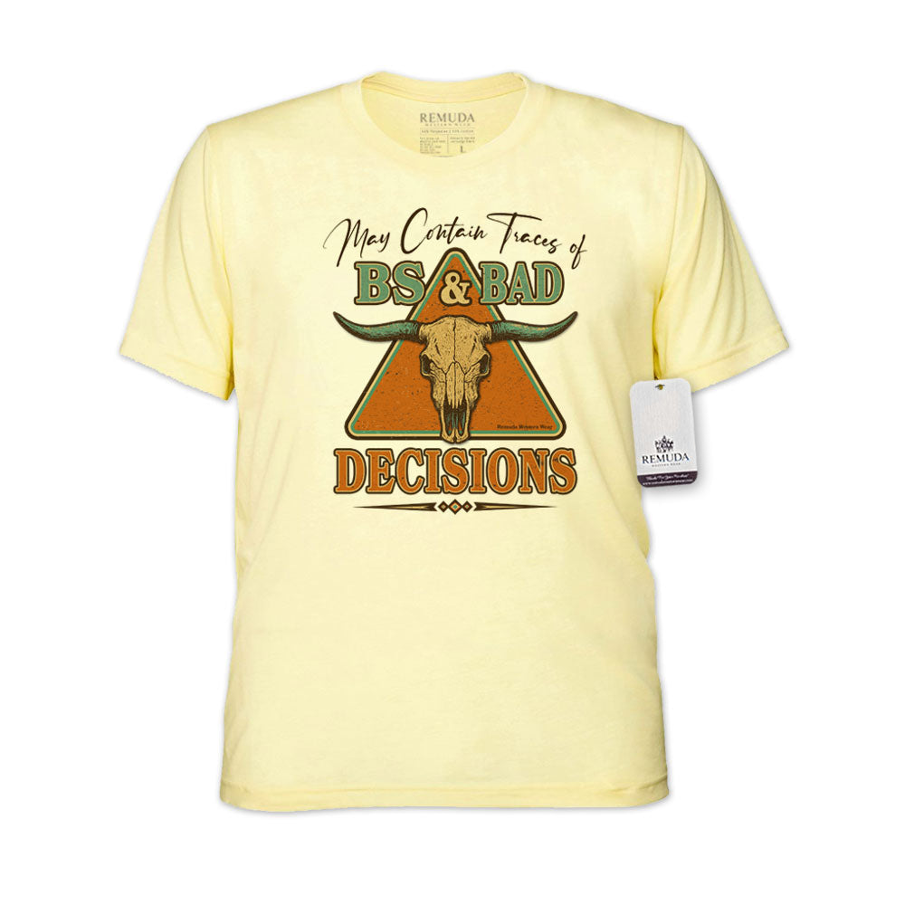 May Contain Traces of BS & Bad Decisions Adult Unisex Western T-Shirt Tee in Light Yellow