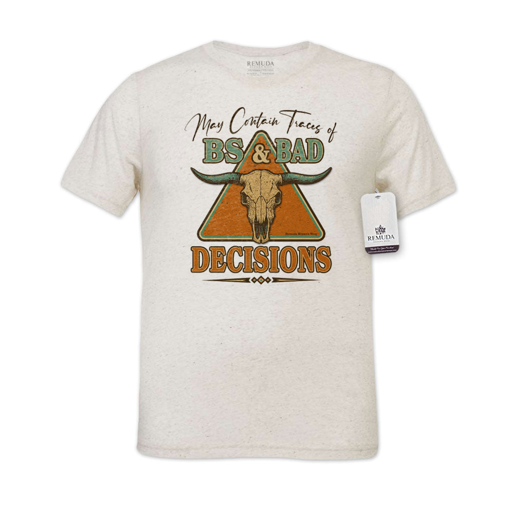 May Contain Traces of BS & Bad Decisions Adult Unisex Western T-Shirt Tee in Oatmeal